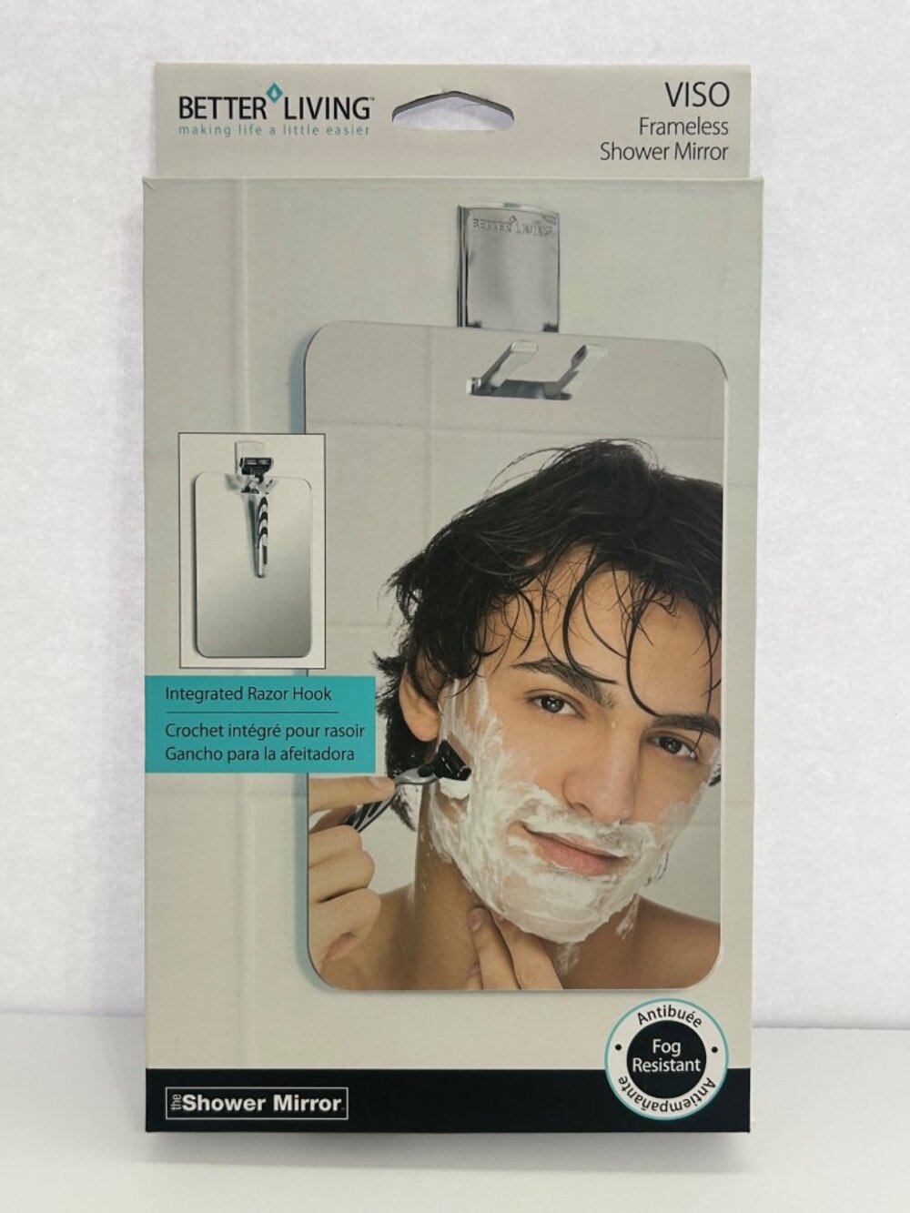 VISO Frameless Fog-Resistant Shower Mirror w/ Integrated Razor Hook NEW in box